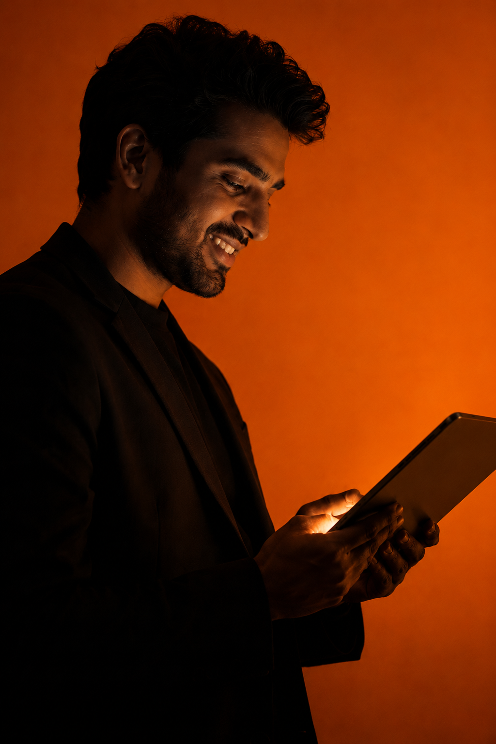 Founder reviewing investment research on a tablet