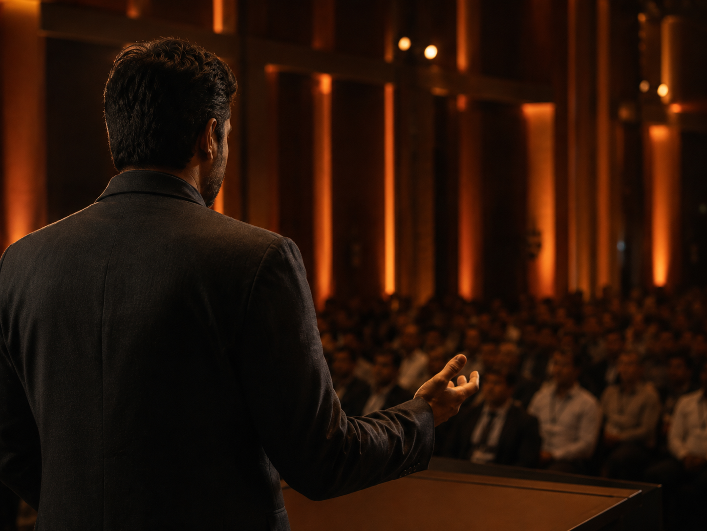 Tejas Sarvaiya speaking at an event